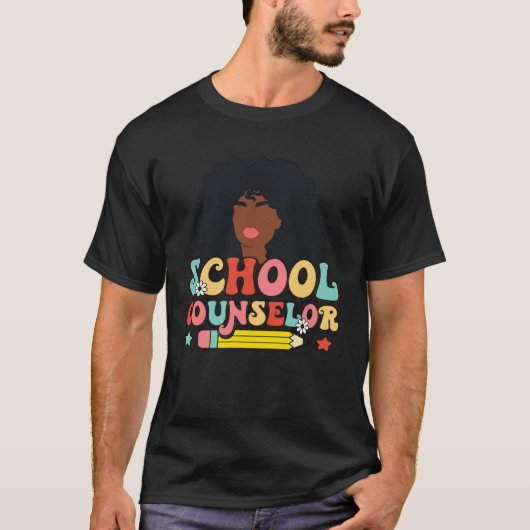 Black Women School Counselor Groovy Retro Afro Tea T-shirt (Voorkant)