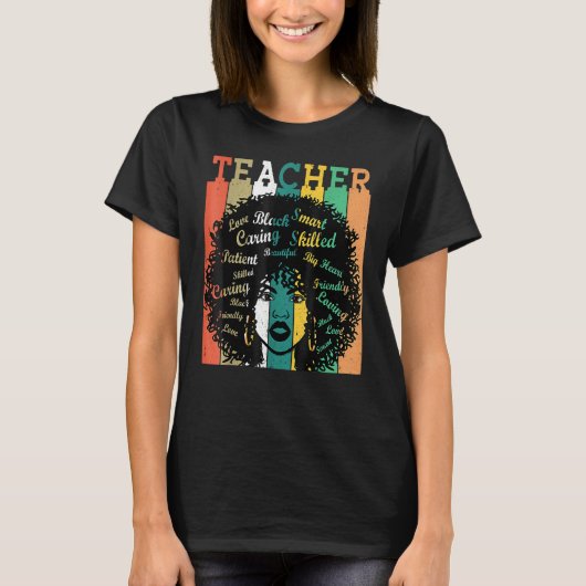 Black Women Teacher Afro Retro Black History Month T-shirt (Voorkant)