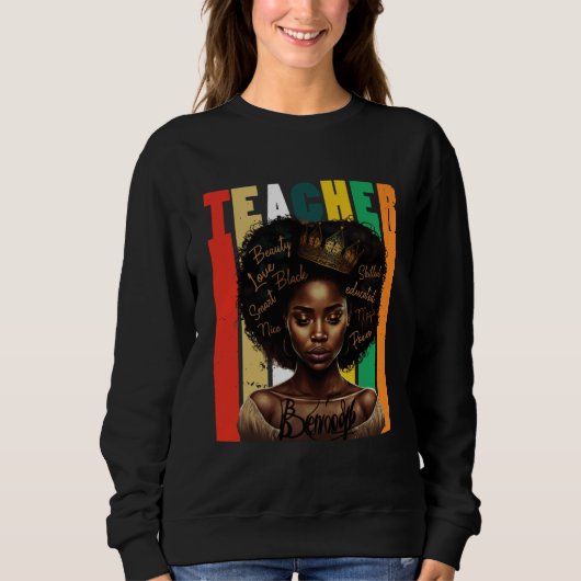 Black Women Teacher Afro Retro Black History Month Trui (Voorkant)