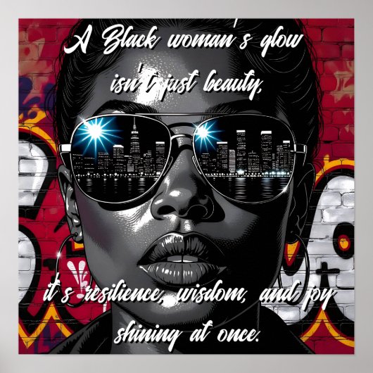Black Women's Quote | City Skyline in Sunglasses Poster (Voorkant)