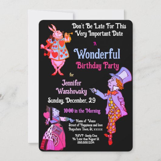 Black Wonderland Wonderful Blrthday Invitation (Voorkant)
