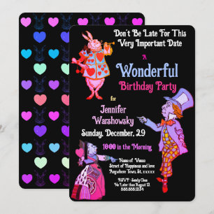 Black Wonderland Wonderful Blrthday Invitation