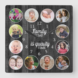 Black Wood 12 Photo Lijst Family Time Quote Vierkante Klok