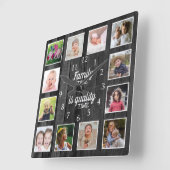 Black Wood 12 Photo Template Family Time Quote Vierkante Klok (Hoek)