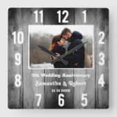 Black Wood 5 jaar Jubileum Foto Vierkante Klok (Voorkant)