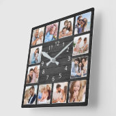 Black Wood Custom Photo Collage Elegant Vierkante Klok (Hoek)