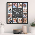 Black Wood Custom Photo Collage Elegant Vierkante Klok<br><div class="desc">Creëer eenvoudig uw eigen gepersonaliseerde zwarte houten plank elegante wandklok met uw aangepaste foto's. Voor beste resultaten,  bewaar de afbeeldingen aan vierkant - met het nadrukpunt in het centrum - alvorens te uploaden.</div>