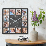Black Wood Custom Photo Collage Elegant Vierkante Klok<br><div class="desc">Creëer eenvoudig uw eigen gepersonaliseerde zwarte houten plank elegante wandklok met uw aangepaste foto's. Voor beste resultaten,  bewaar de afbeeldingen aan vierkant - met het nadrukpunt in het centrum - alvorens te uploaden.</div>