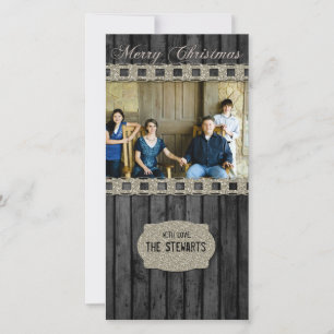 Black Wood Silver Country Fotokerstkaart Feestdagenkaart