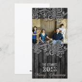 Black Wood Silver Country FotokerstKaart Feestdagenkaart (Voorkant / Achterkant)