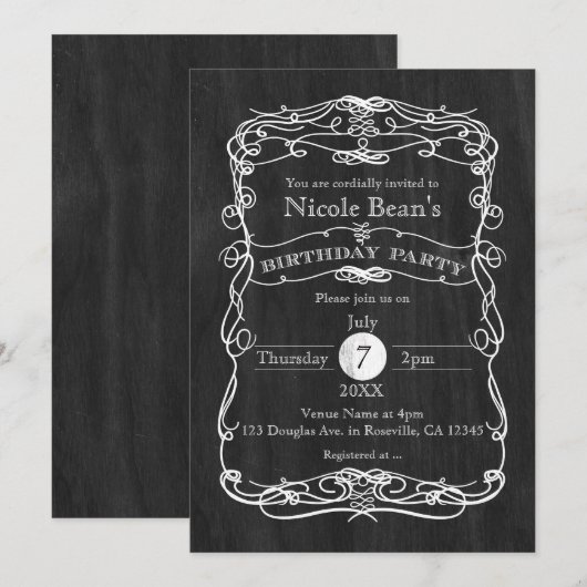 Black Wood White  verjaardagsfeestje Uitnodiging (Voorkant / Achterkant)