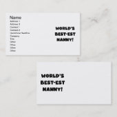 Black World's Best-est Nanny T-shirts en geschenke Visitekaartje (Voorkant / Achterkant)