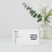 Black World's Best-est Nanny T-shirts en geschenke Visitekaartje (Staand voorkant)