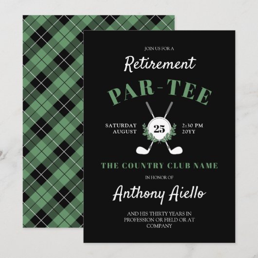 Black Wreath Golf Theme Pensioenfeest Kaart (Voorkant / Achterkant)