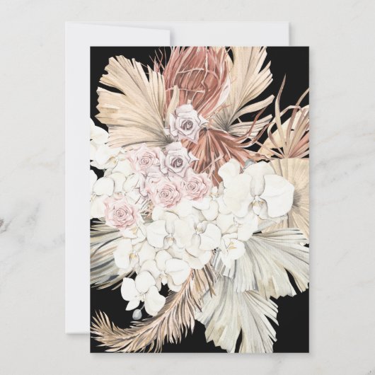 Black Wreath Pampas Grass Floral Oerwoud Wedding Kaart (Achterkant)