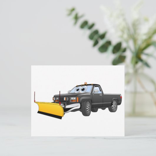 Black Y Pick Up Truck Snow Plow Cartoon Briefkaart (Staand voorkant)