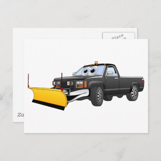 Black Y Pick Up Truck Snow Plow Cartoon Briefkaart (Voorkant / Achterkant)