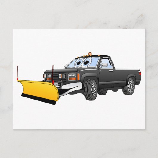Black Y Pick Up Truck Snow Plow Cartoon Briefkaart (Voorkant)