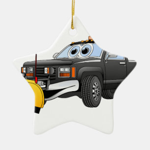 Black Y Pick Up Truck Snow Plow Cartoon Keramisch Ornament