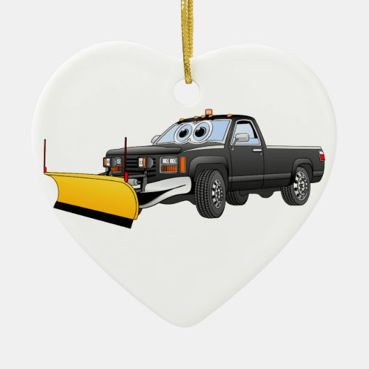 Black Y Pick Up Truck Snow Plow Cartoon Keramisch Ornament (Voorkant)