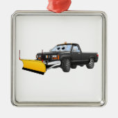 Black Y Pick Up Truck Snow Plow Cartoon Metalen Ornament (Voorkant)