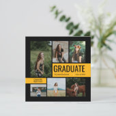 Black & Yellow 6 Foto Afstuderen Uitnodiging (Staand voorkant)