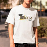 Black Yellow Afstuderen Senior Add Year T-shirt<br><div class="desc">White senior afstuderen t-shirt met een zwart-gele retro varisity typografie met een schaaldop en het jaar.</div>