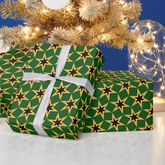 Black Yellow And Green Star Pattern Cadeaupapier (Feestdagen)