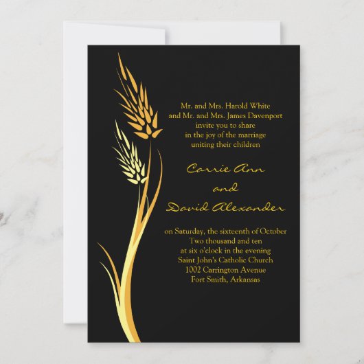Black Yellow Autumn Wheat Wedding Invitation Kaart (Voorkant)