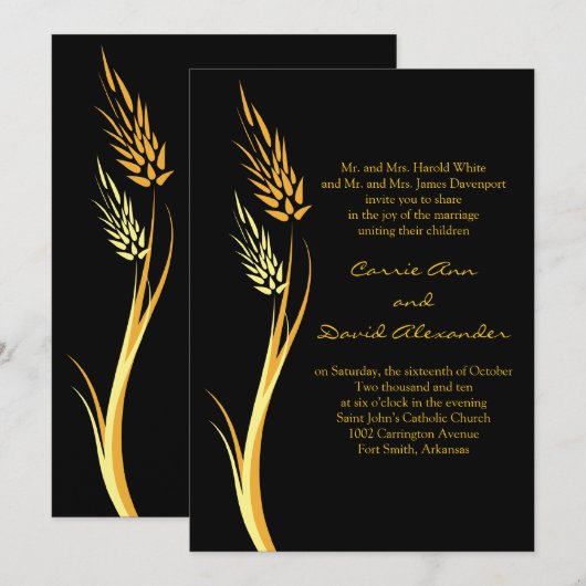Black Yellow Autumn Wheat Wedding Invitation Kaart (Voorkant / Achterkant)