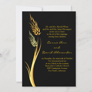 Black Yellow Autumn Wheat Wedding Invitation Kaart