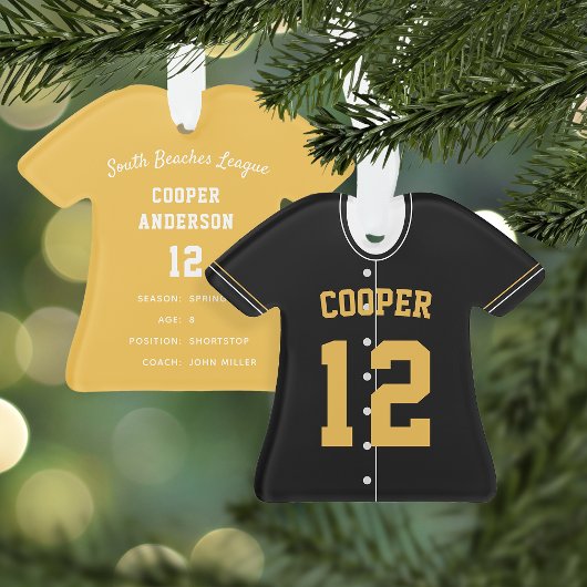 Black & Yellow Baseball Jersey Player Stats Ornament