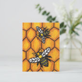 Black Yellow bijen White Wings on Golden Honeycomb Briefkaart (Staand voorkant)