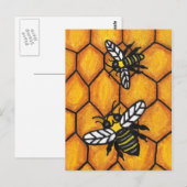 Black Yellow bijen White Wings on Golden Honeycomb Briefkaart (Voorkant / Achterkant)