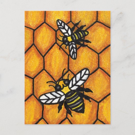 Black Yellow bijen White Wings on Golden Honeycomb Briefkaart (Voorkant)