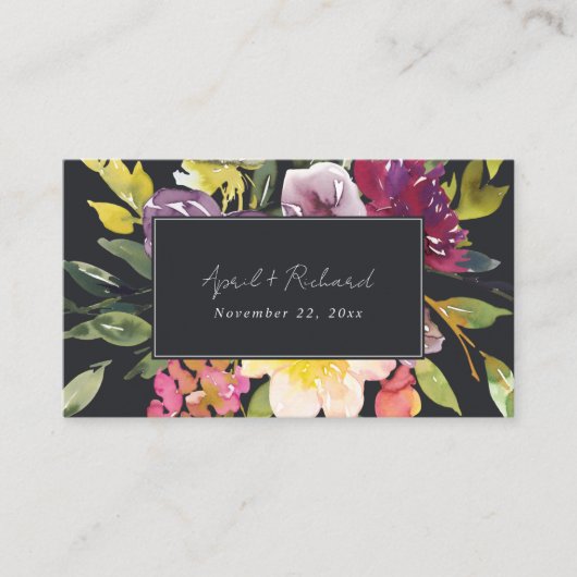 BLACK YELLOW BLUSH BURGUNDY FLORAL WEDDING WEBSITE VISITEKAARTJE (Voorkant)