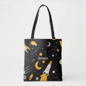 Black Yellow Buitenspace Stars Rocket Canvas tas (Voorkant)