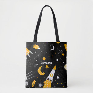Black Yellow Buitenspace Stars Rocket Canvas tas