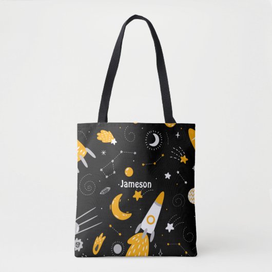 Black Yellow Buitenspace Stars Rocket Canvas tas (Voorkant)
