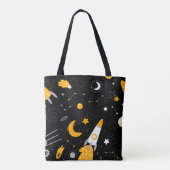 Black Yellow Buitenspace Stars Rocket Canvas tas (Achterkant)