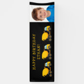 Black Yellow Cement Trucks Child Birthday Foto Spandoek (Verticaal)