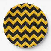 Black Yellow Chevron Zigzag Pattern Papieren Bordje (Voorkant)