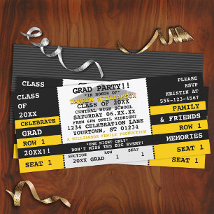 Black Yellow Concert Ticket Afstudeerder Party Inv Kaart