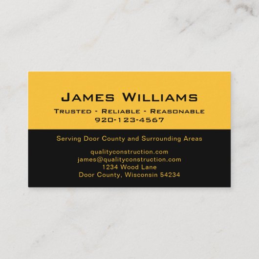 Black Yellow Construction Visitekaartje (Achterkant)