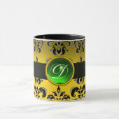 BLACK YELLOW DAMASK EMERALD GREEN GEM MONOGRAM MOK (Midden)