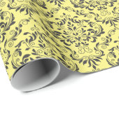 Black Yellow Damask Patroon Cadeaupapier (Rol Hoek)