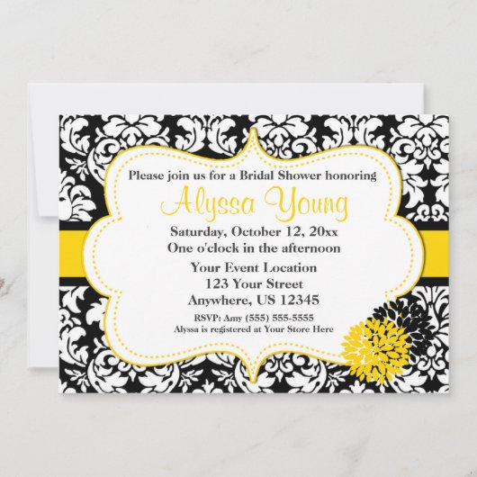 Black Yellow Damask-uitnodiging Kaart (Voorkant)