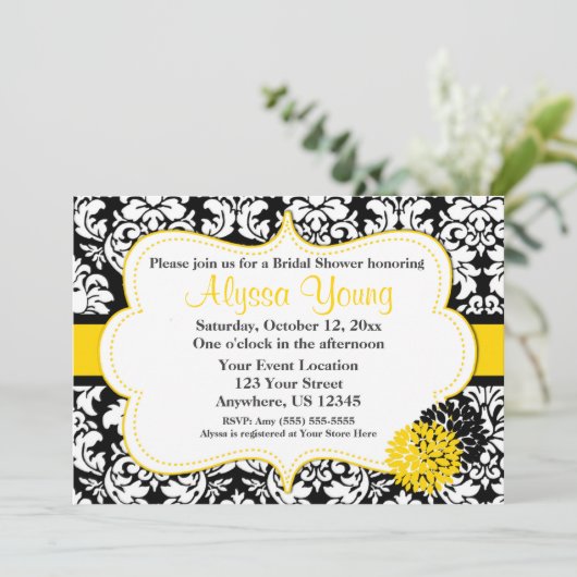 Black Yellow Damask-uitnodiging Kaart (Staand voorkant)