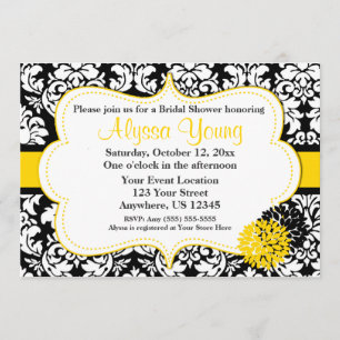 Black Yellow Damask-uitnodiging Kaart