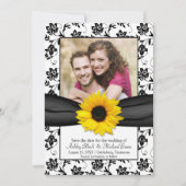 Black Yellow Floral Damask Sunflower Save the Date (Voorkant)